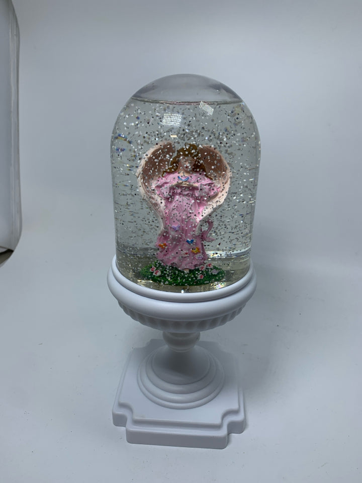PEDESTAL DOME SNOW GLOBE W/ ANGEL INSIDE.