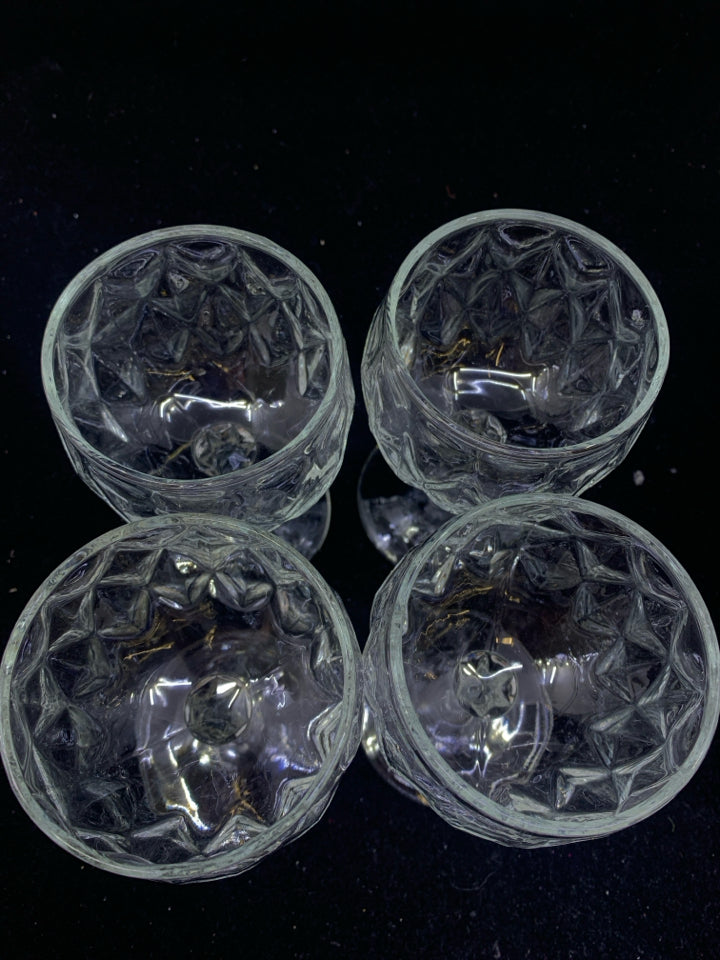 4 DIAMOND PATTERN BOTTOM WINE GLASSES.