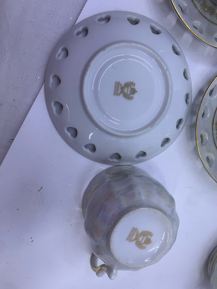 VTG 13 PC SVC 5 TEA SET IRIDESCENT VICTORIAN COUPLE IMIERIAL.