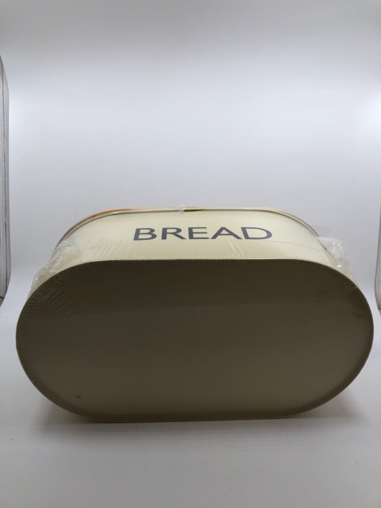 NIP BAMBOO TOP TAN TIN BREAD BOX.