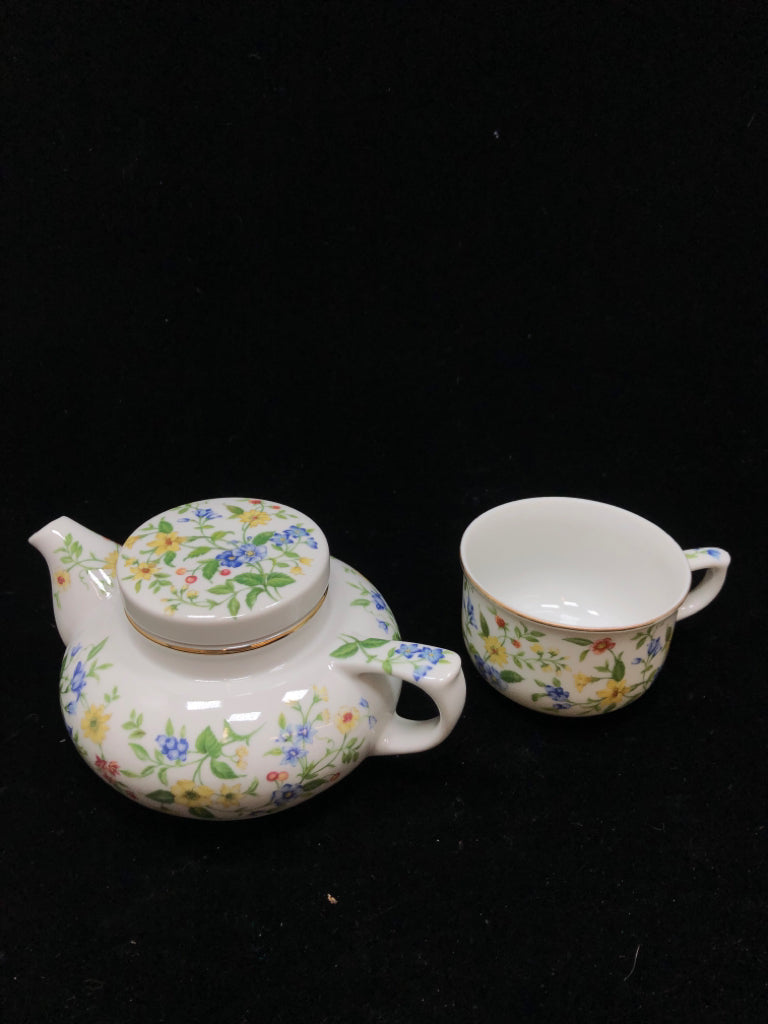 FLORAL TEA FOR 1- POT + CUP.