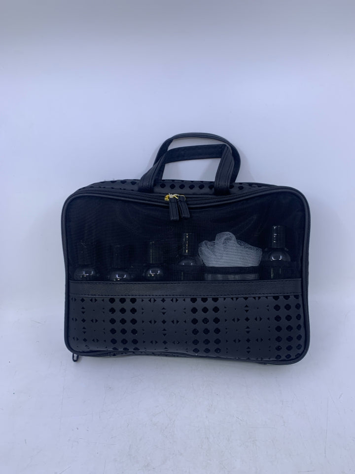 NEW BLACK W/ CUTOUTS COSMETIC TRAVEL BAG.