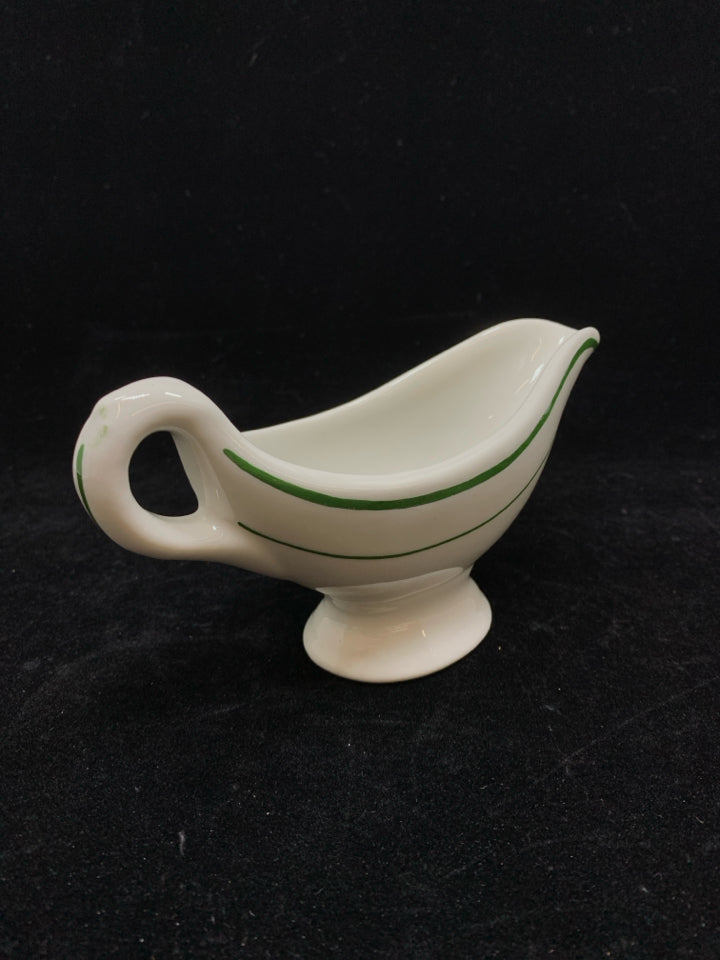 VTG SM GREEN STRIPE GRAVY BOAT.