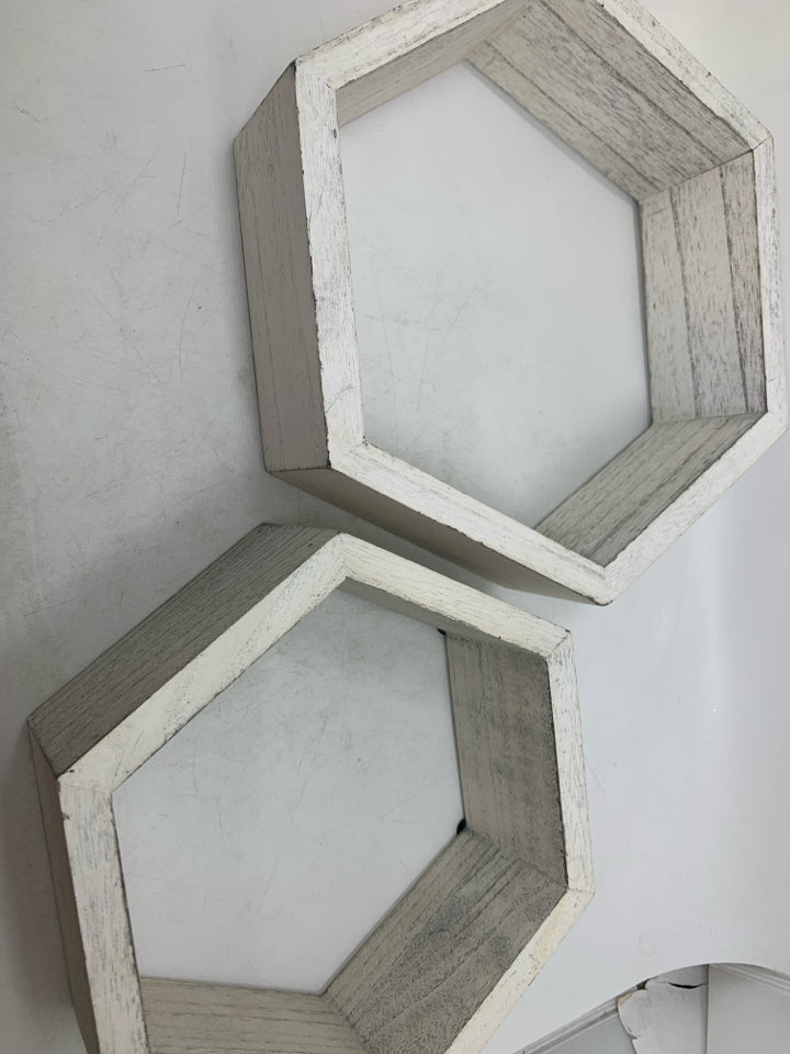 2 DISTRESSED OCTAGON SHELVES.