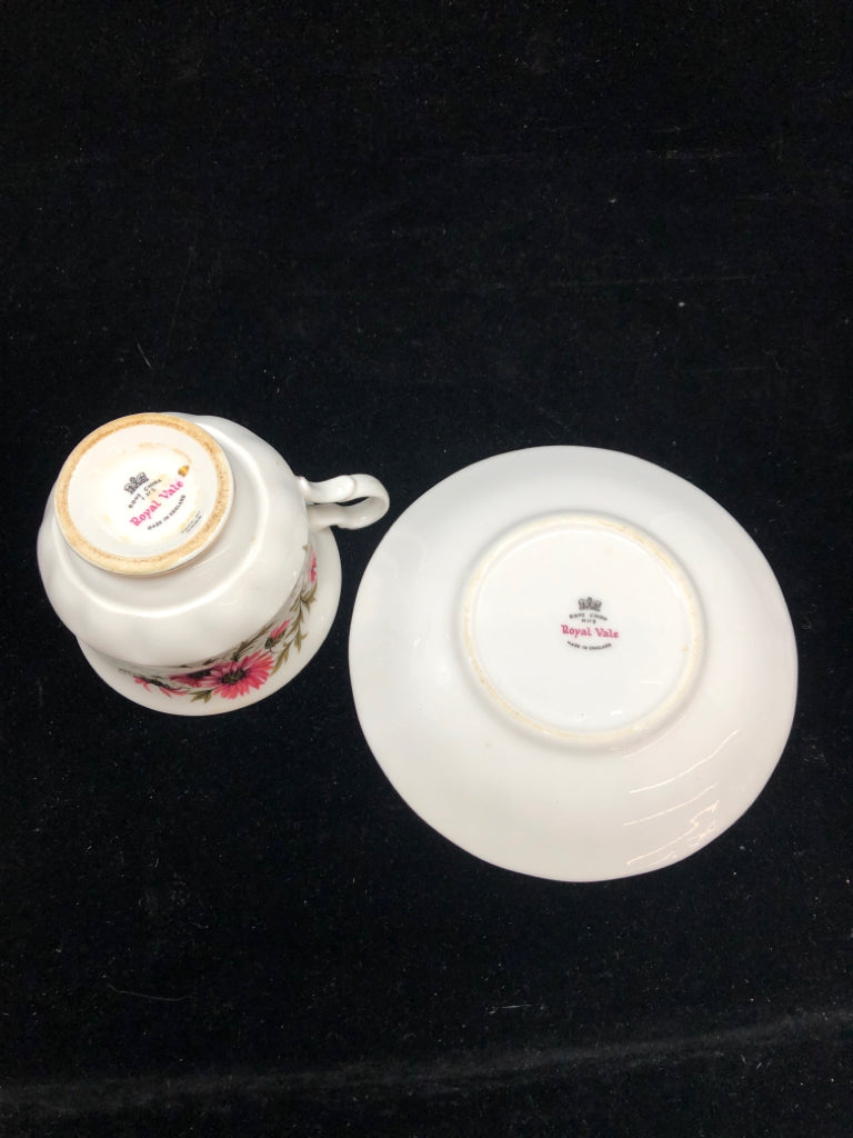 PINK FLOWER TEACUP & SAUCER - ROYAL VALE.