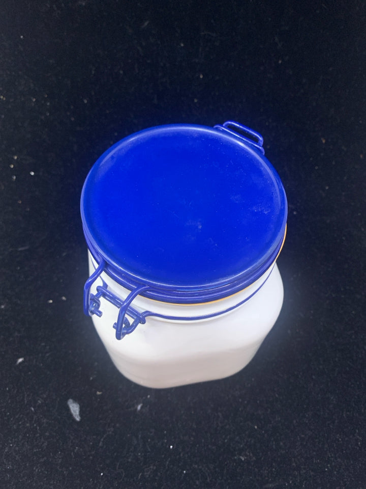 VTG WHITE CANISTER W BLUE LID.