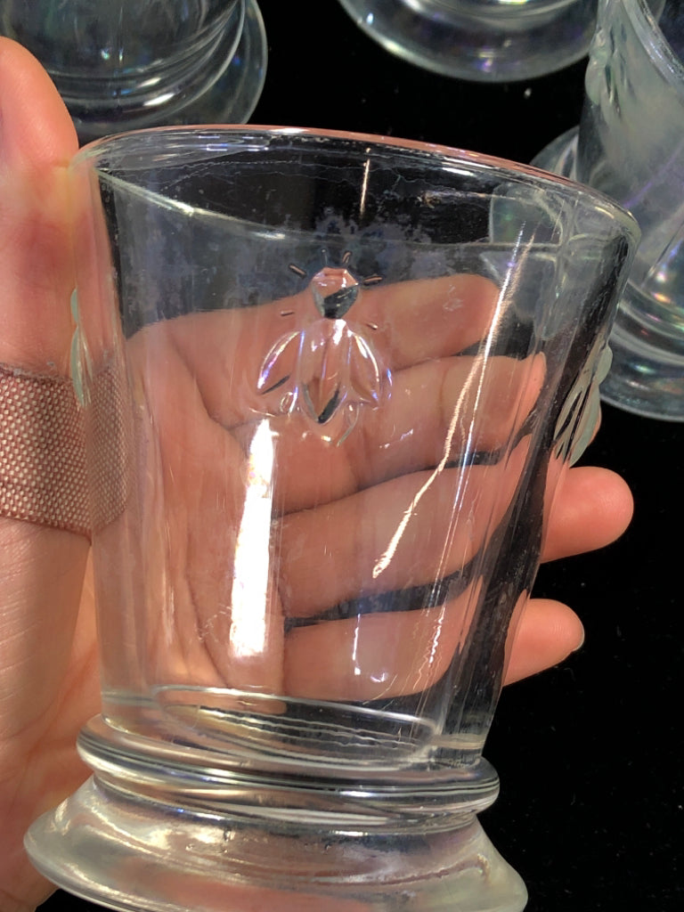 4 BEE PARIS MUSEES EMBOSSED GLASS HIGHBALL TUMBLERS.