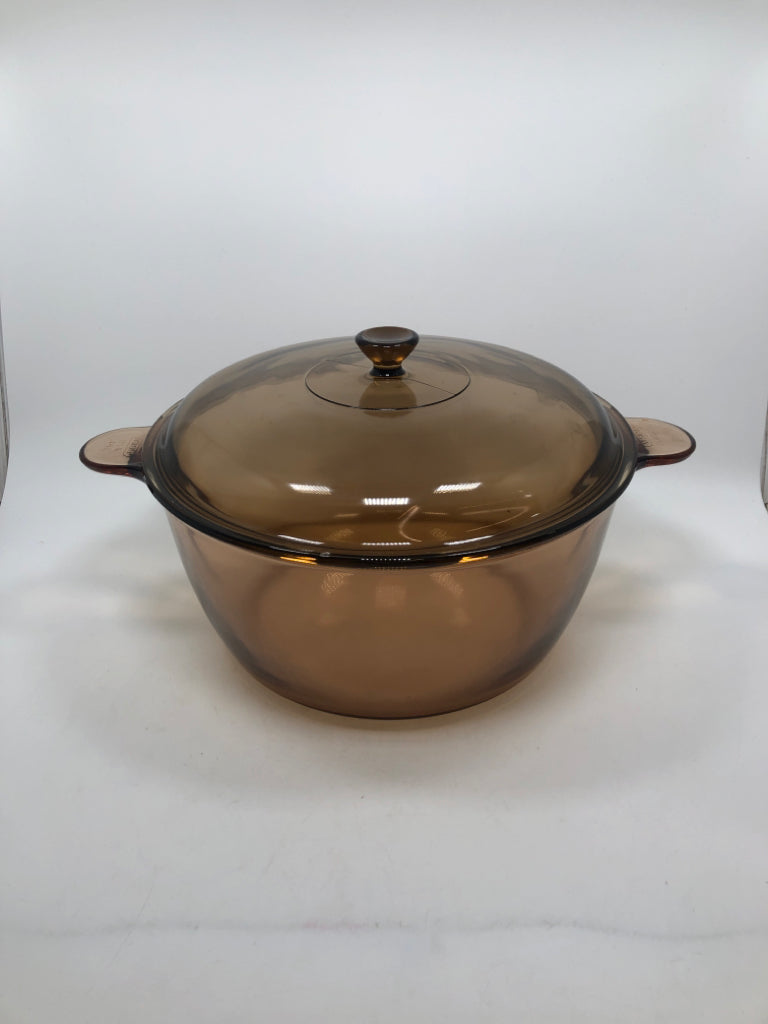 VISION AMBER GLASS CASSEROLE DISH W/LID.