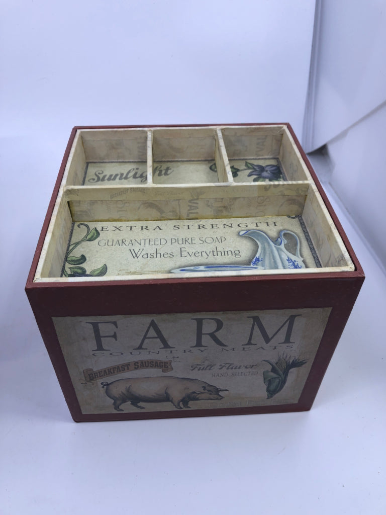 3 PRIMITIVE STYLE NESTING BOXES W/ DIVIDED REMOVABLE INSERTS.