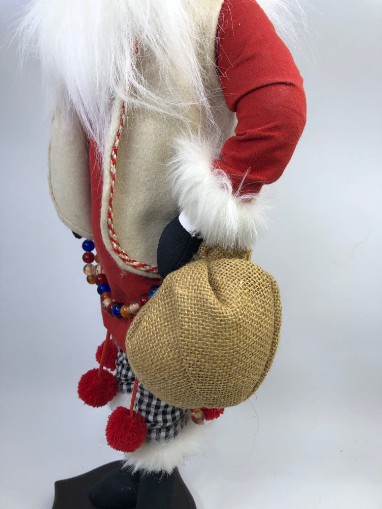 FOLK ART SANTA ON BASE- WITH TOY SACK.