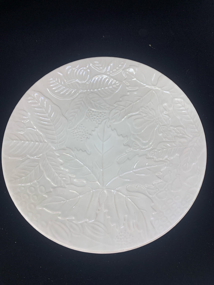 LEAVES EMBOSSED CREAM SERVING PLATE.