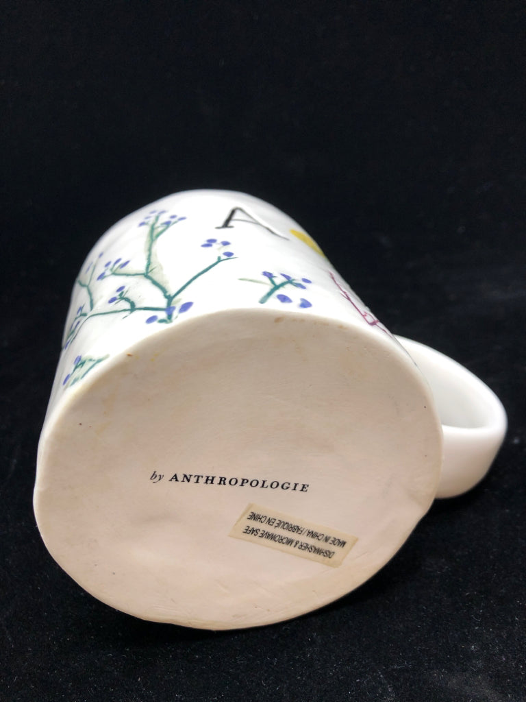 "A" FLORAL ANTHROPOLOGIE MUG.