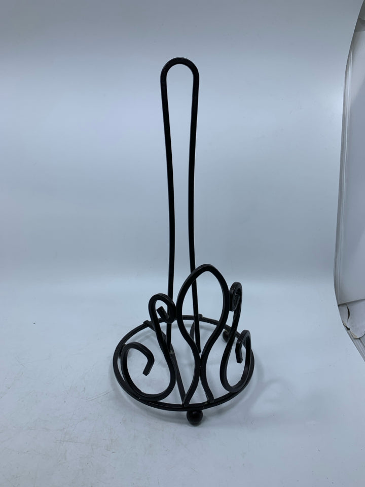 BROWN SCROLL METAL PAPER TOWEL HOLDER.