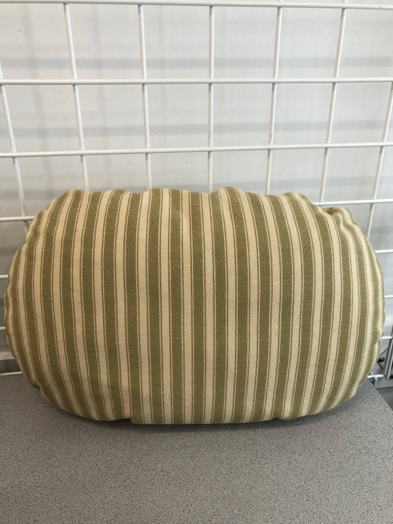 GREEN/WHITE STRIPE DECORATIVE PILLOW.
