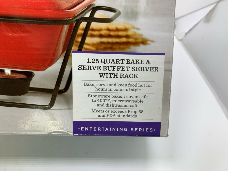 NIB BAKE & SERVE BUFFET SERVER W/ RACK.