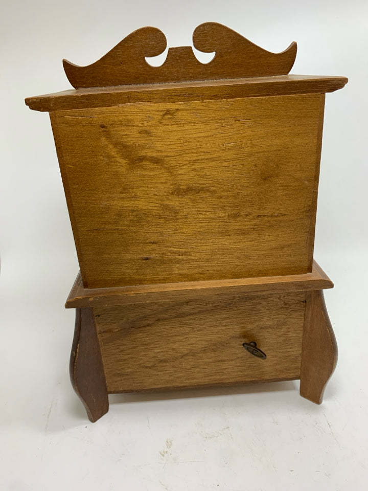 VTG WOOD JEWELRY BOX W/2 DRAWERS.