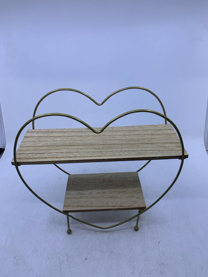 GOLD METAL HEART SHAPED SMALL 2 TIER SHELF.