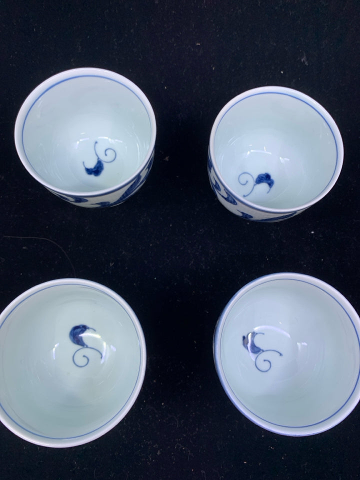 5 PC WHITE BLUE DESIGN JAPANESE TEAPOT WITH HANDLE AND CUPS.