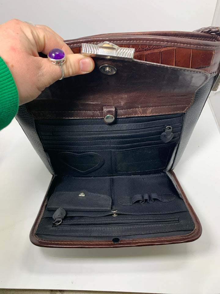 Brighton Black/Brown Heart Closure Leather Shoulder Bag