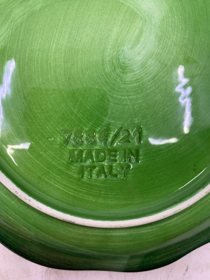GREEN PLATER W/ EMBOSSED LEAVES.