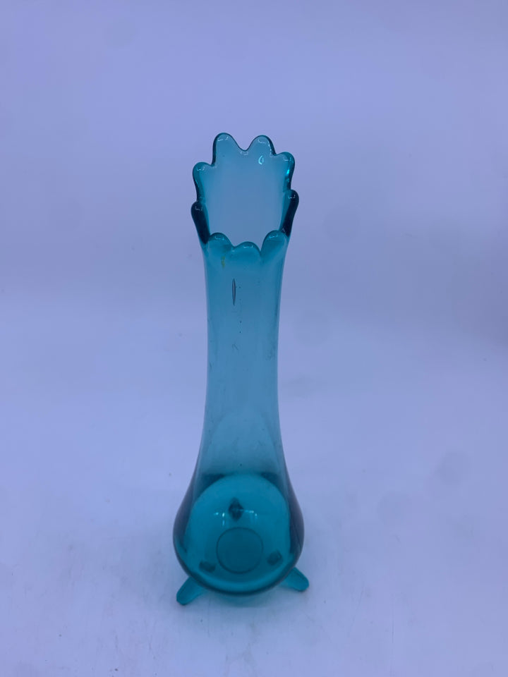 VTG TEAL FOOTED SWUNG VASE.