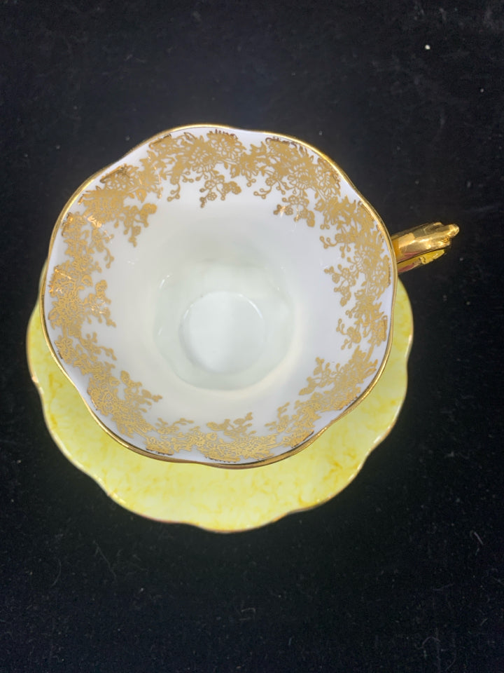 VTG YELLOW & GOLD TEA CUP & SAUCER-ROYAL ALBERT.