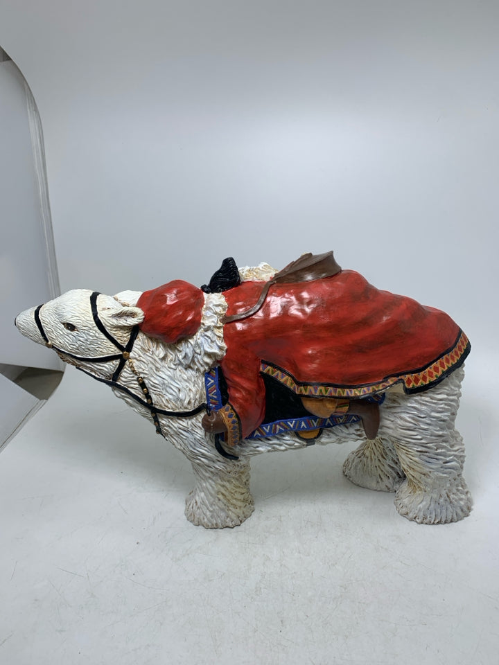 HEAVY ACRYLIC LARGE TEXTURED POLAR BEAR W/ SANTA RIDING.