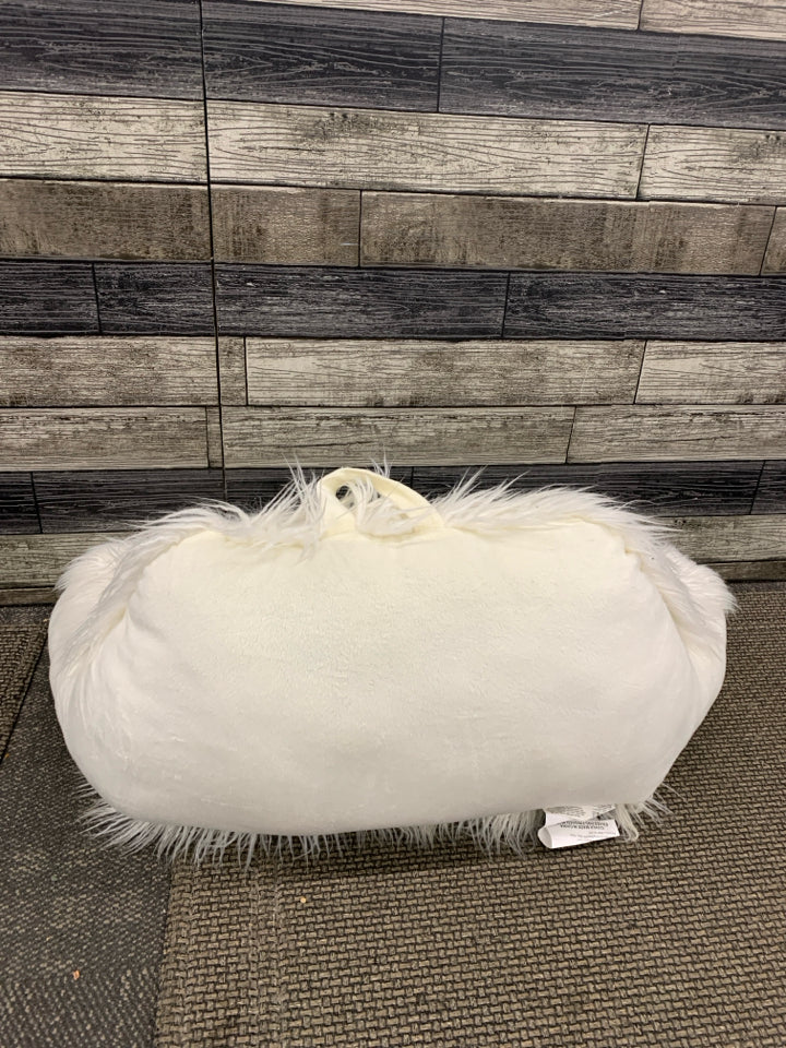 WHITE FAUX FUR BED REST PILLOW.