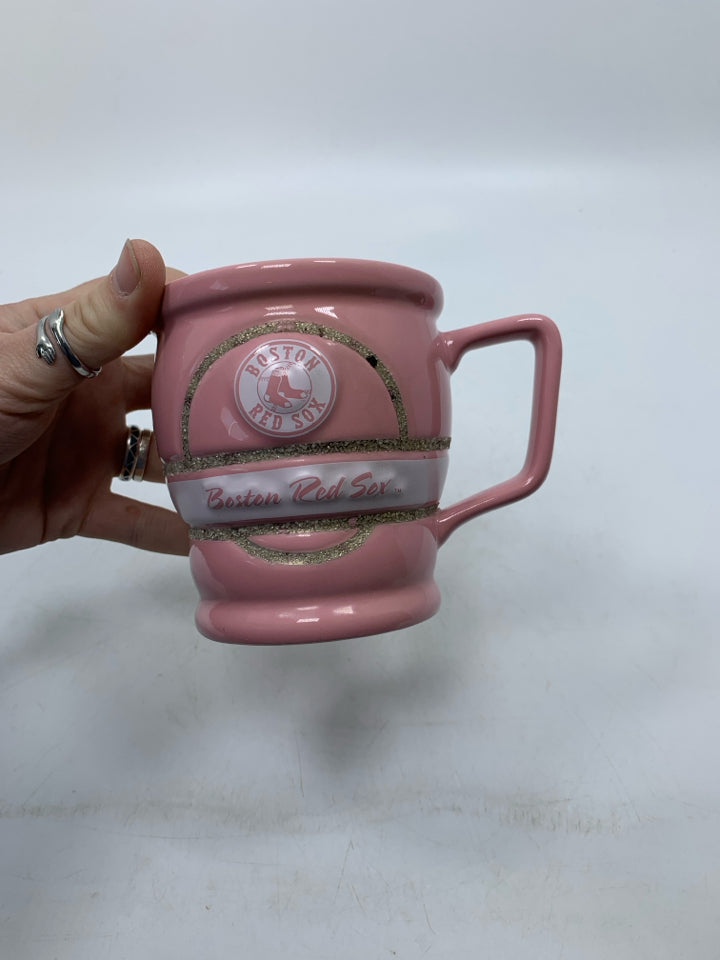 PINK EMBOSSED BOSTON RED SOX MUG.
