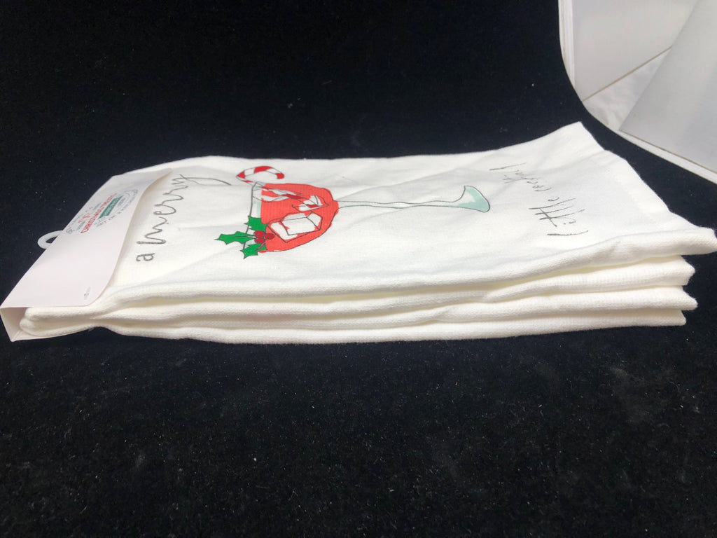 NIP 2 CHRISTMAS COCKTAIL KITCHEN TOWELS.