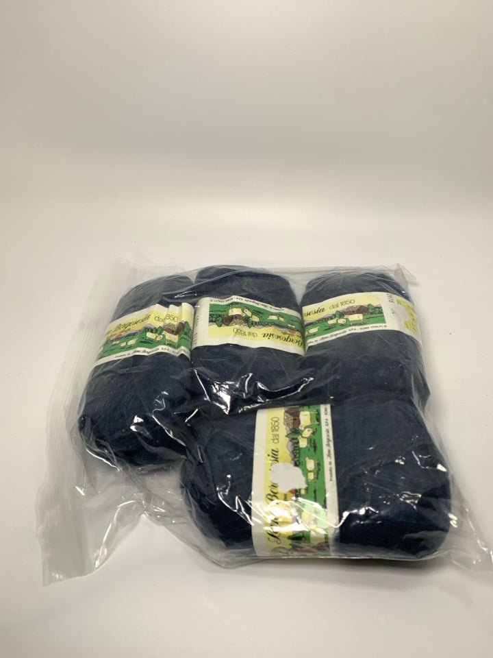 4 DARK BLUE 50% WOOL YARN IN BAG.