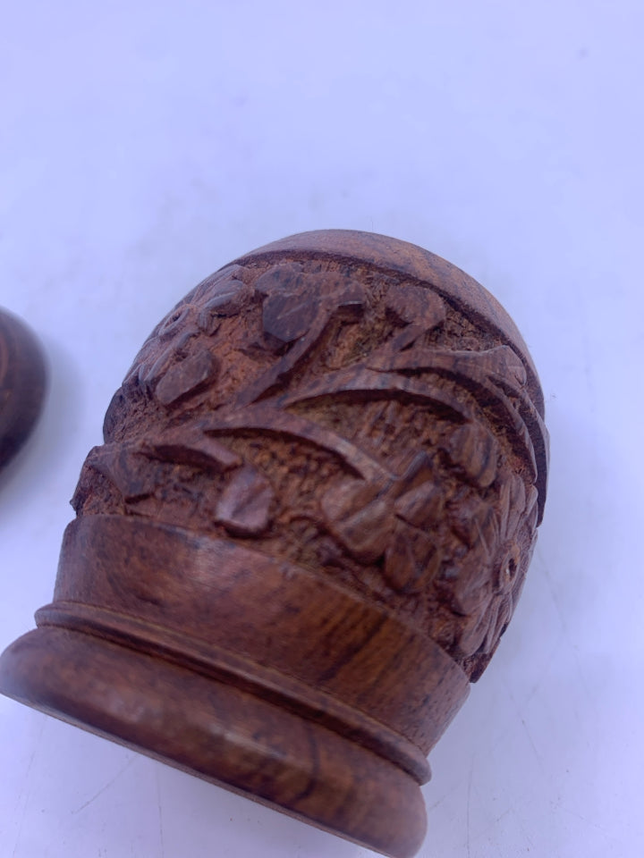WOOD CARVED MINI CANISTER.