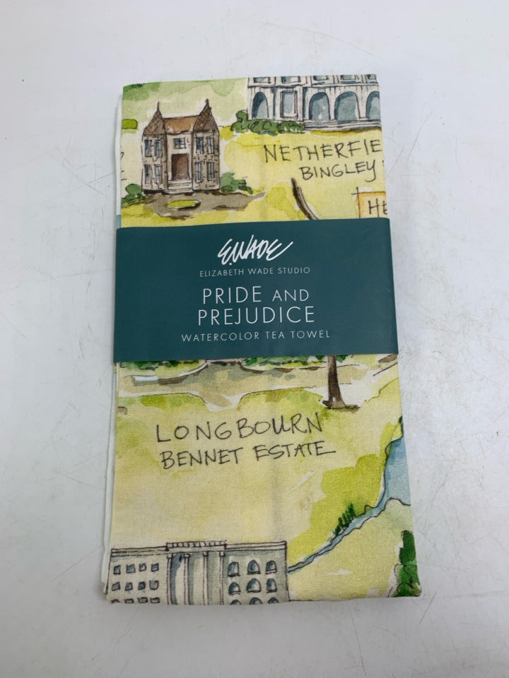 NIP PRIDE AND PREJUDICE WATERCOLOR TEA TOWEL.
