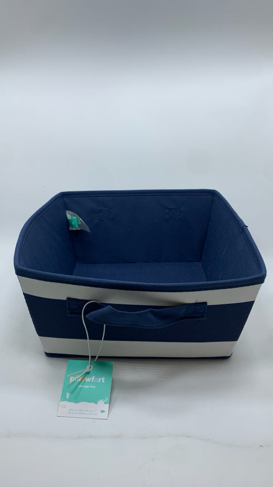 NWT PILLOWFORT BLUE AND WHITE STRIPED STORAGE BIN.