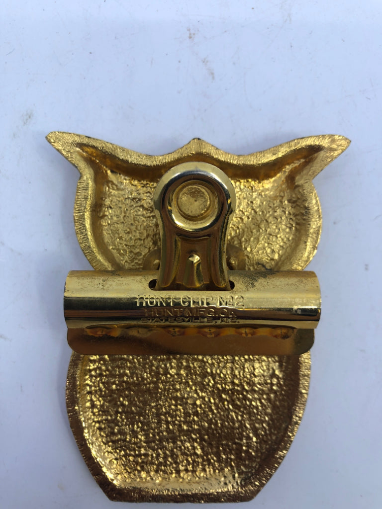 VTG GOLD METAL OWL BINDER CLIP HUNT CLIP.