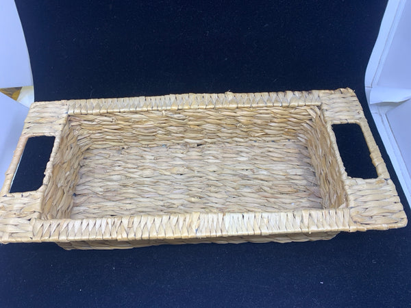 RECTANGLE WOVEN BASKET WITH SIDE HANDLES.