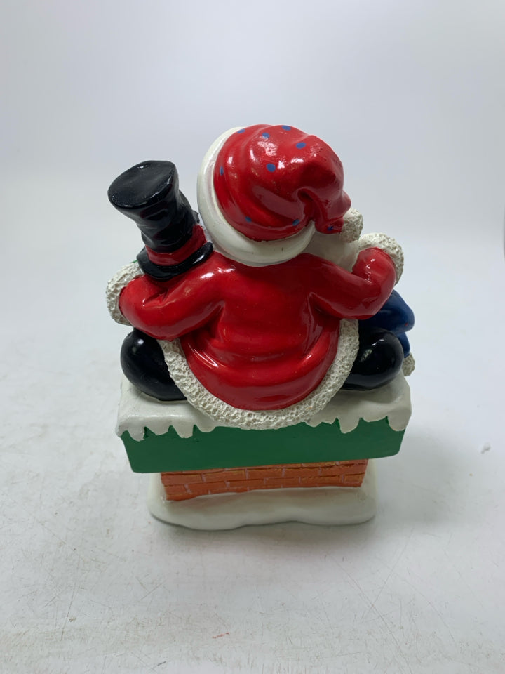 RESIN CHIMNEY W/ SANTA & SNOWMEN STOCKING HANGER.