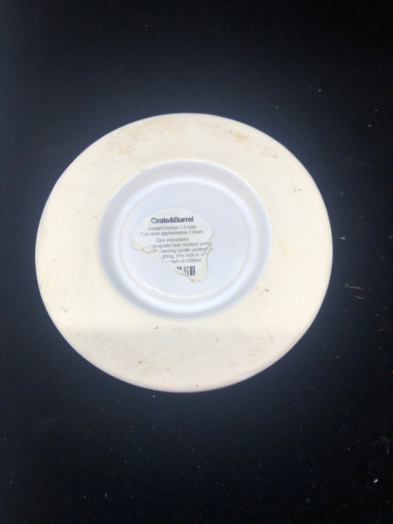 2 PIECE CERAMIC WHITE FONDUE WARMER- CRATE & BARREL
