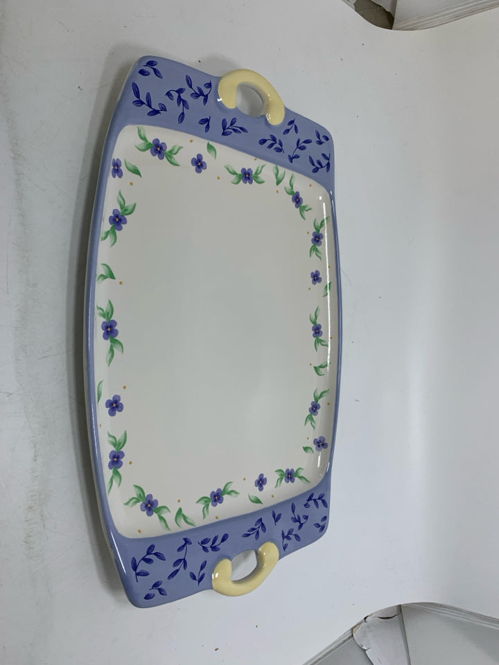 CERAMIC RECTANGLE SERVING TRAY W/ HANDLES.
