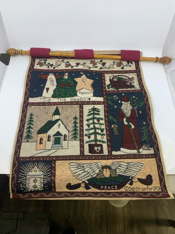 PRIMITIVE STYLE TAPESTRY WALL HANGING.