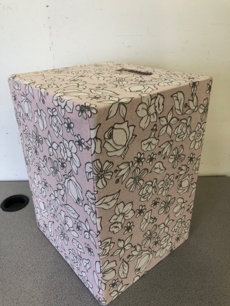 PINK FLOWER FABRIC STORAGE BIN.