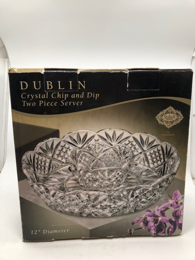 2PC DUBLIN CRYSTAL DIP AND CHIP BOWL.