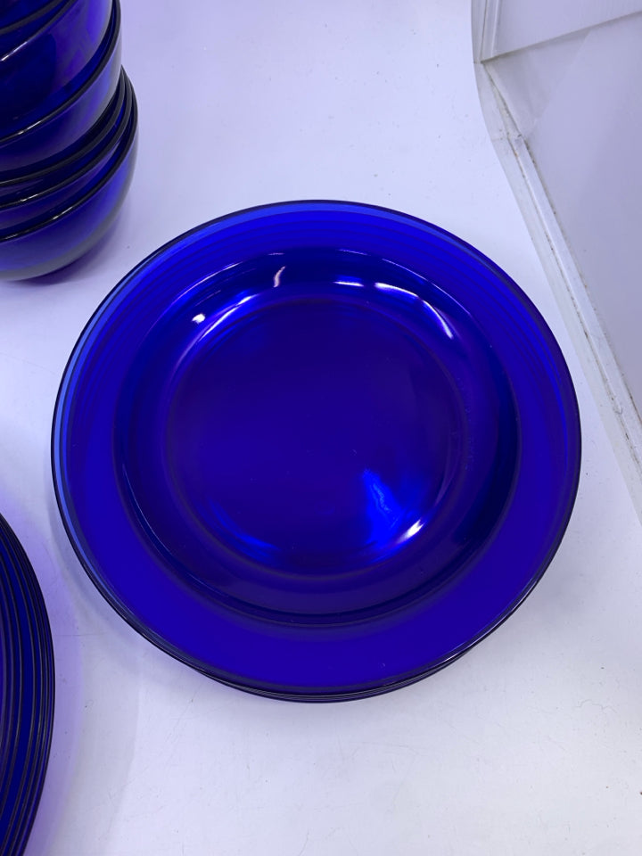 24 PC COBALT BLUE GLASS SVC 8- LUNCH,DINNER,BOWLS.