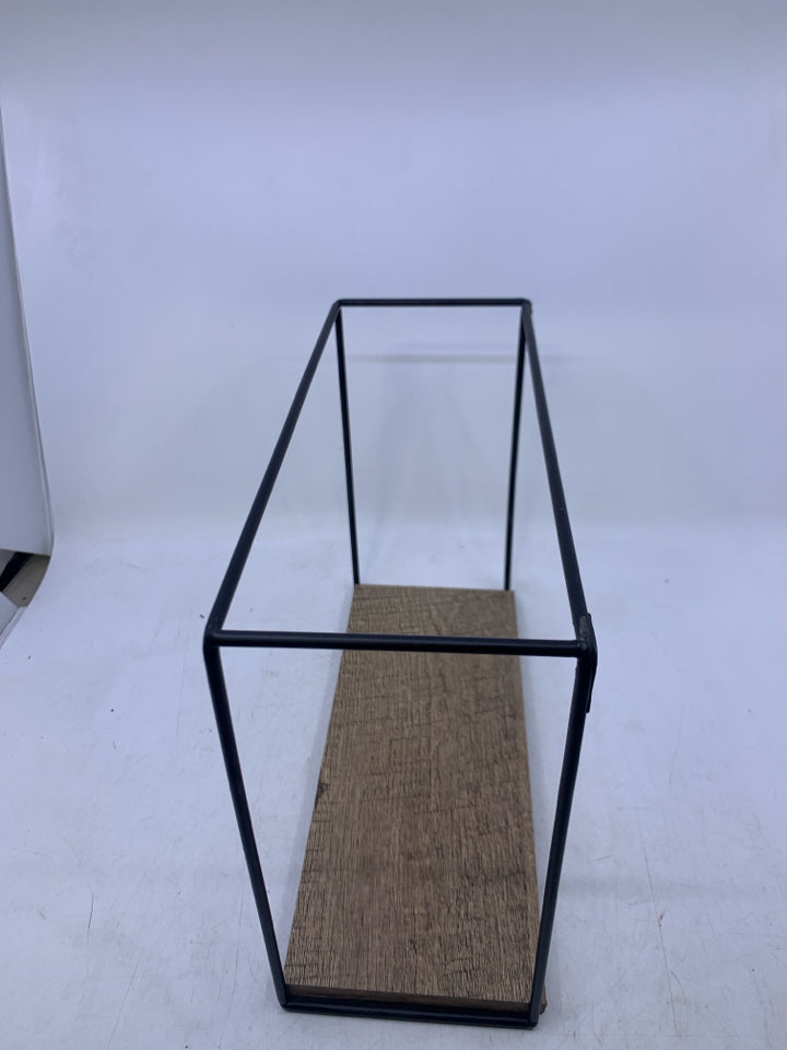 SQUARE METAL CAGE SHELF W/ WOOD BOTTOM.
