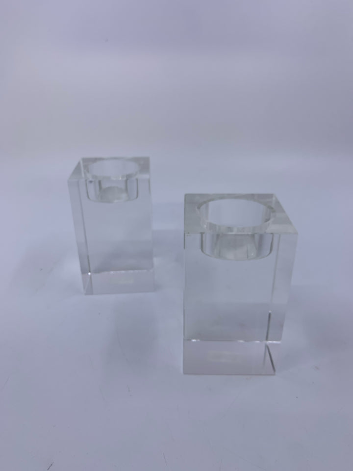 2 HEAVY CALLUM CLEAR GLASS TEA LIGHT HOLDERS.