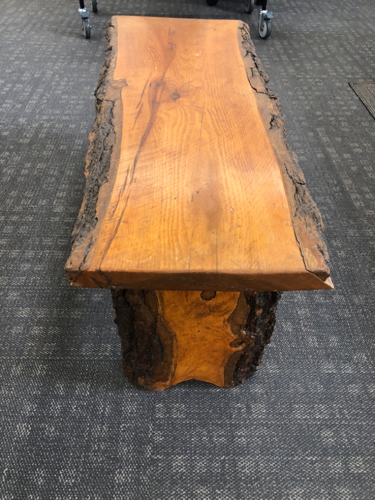 HANDCRAFTED SOLID OAK TREE LIVE EDGE BENCH.