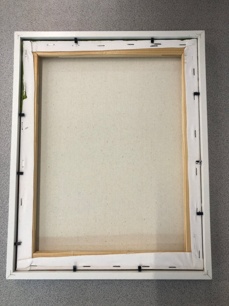RIVER PAINTING IN WHITE WOOD FRAME.