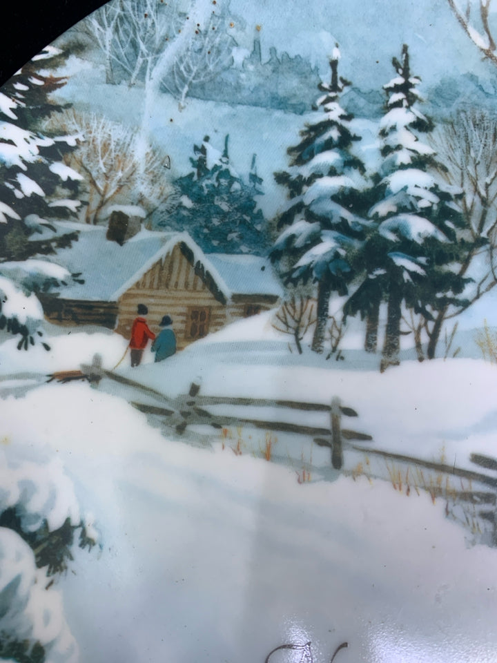 NEVER A CHRISTMAS WINTER SCENE DECOR PLATE.