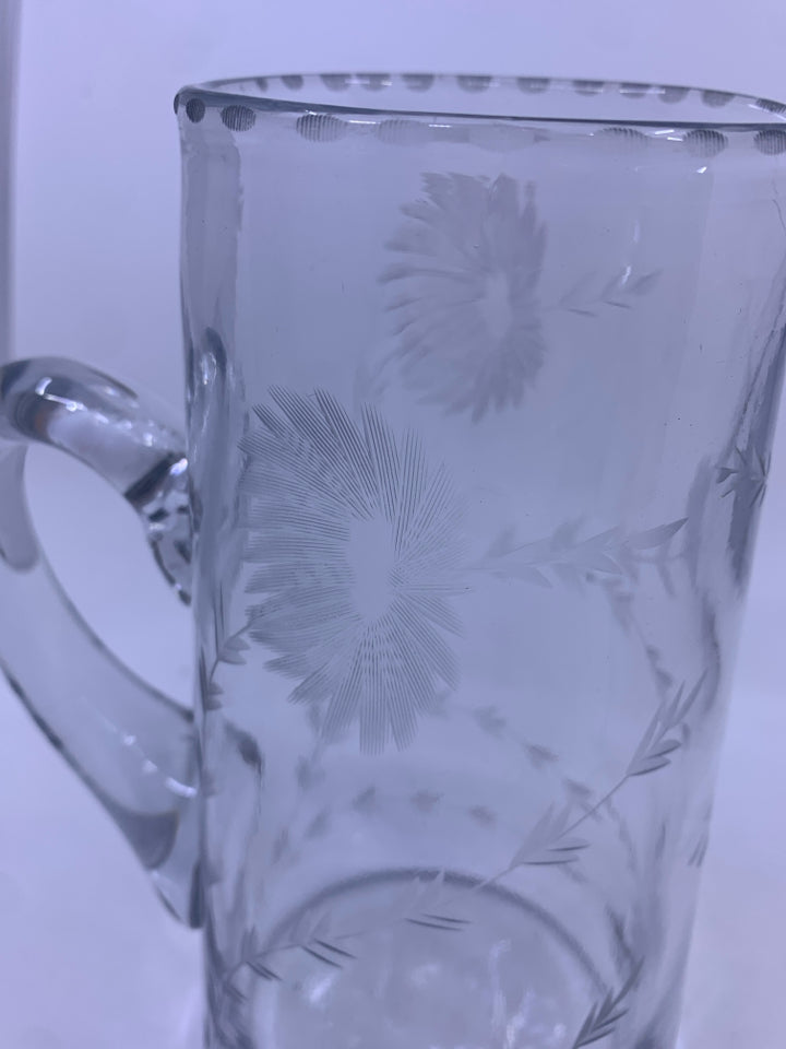 VTG LARGE ETCHED PITCHER.