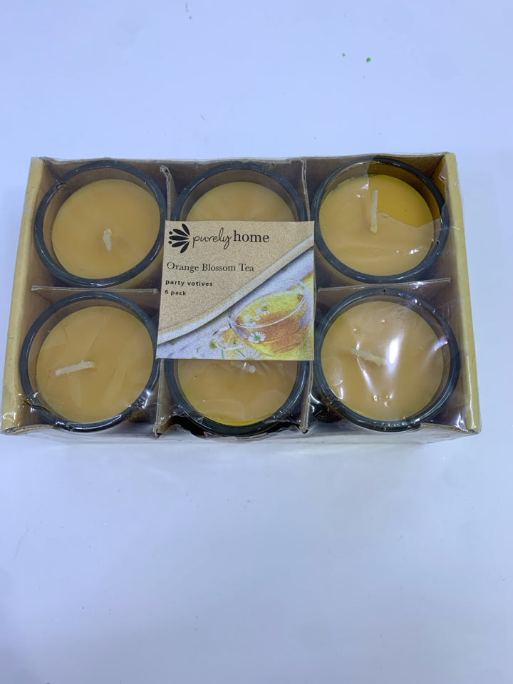 NIP 6PC ORANGE BLOSSOM TEA CANDLES PURELY HOME.